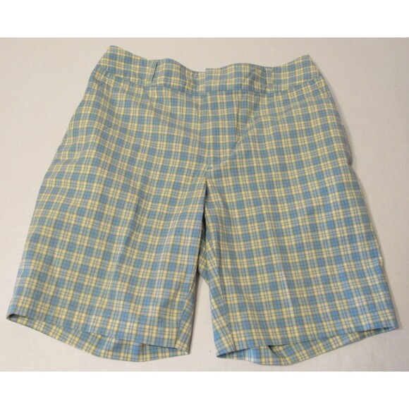 Greg Norman Collection Pants - Greg Norman Plaid Lightweight Stretch Cotton Blue/Yellow Golf Shorts Size 6